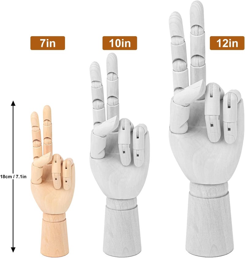 IHDYPPEW 4 Pack 7 Inch Wooden Hand Model, Flexible Left and Right Wood Art Mannequin Wooden Artist Hand Model, Wooden Manikin Hand for Sketching, Painting, Sample Display and Home Decor - Image 2
